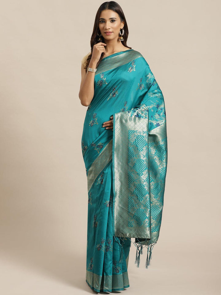 Green Woven Design Silk Saree - ShopLibas