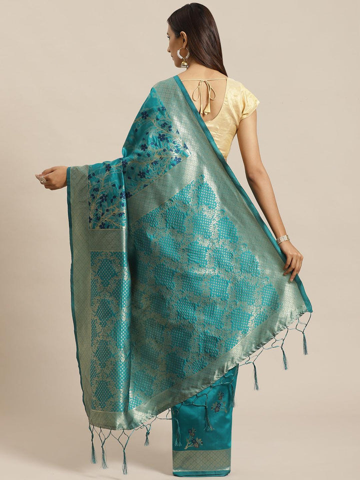 Green Woven Design Silk Saree - ShopLibas