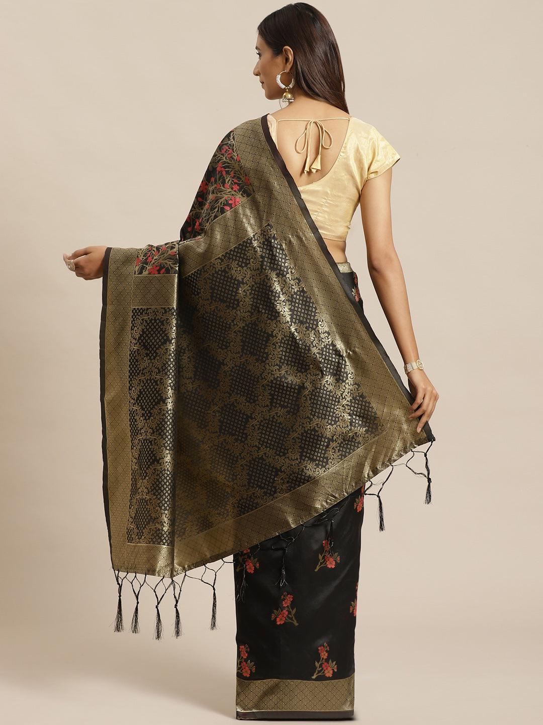 Black Woven Design Silk Saree - ShopLibas