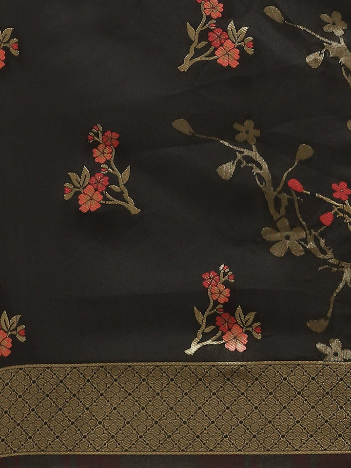 Black Woven Design Silk Saree - ShopLibas