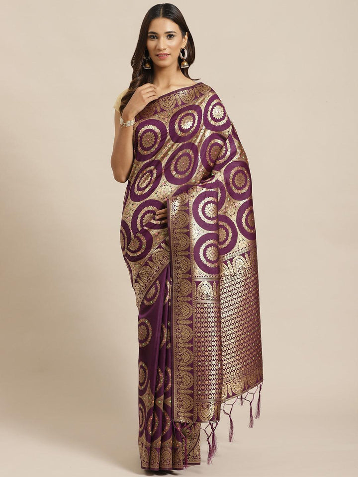 Purple Woven Design Brocade Saree - ShopLibas