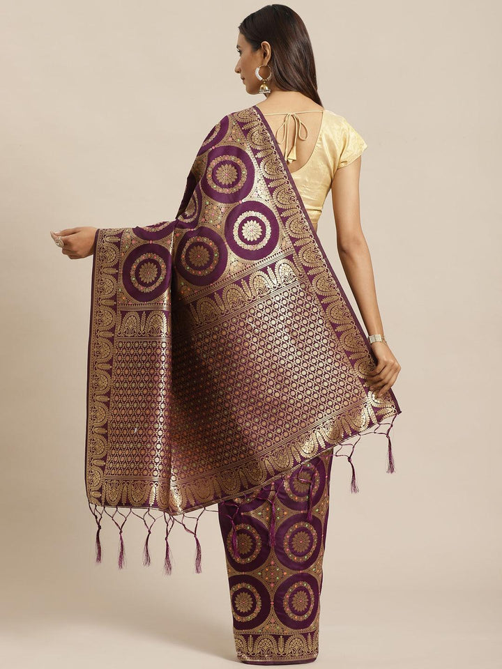 Purple Woven Design Brocade Saree - ShopLibas