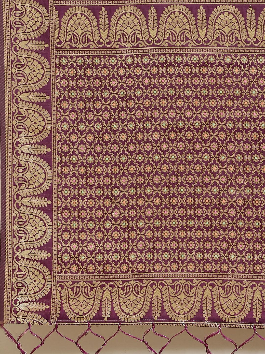 Purple Woven Design Brocade Saree - ShopLibas