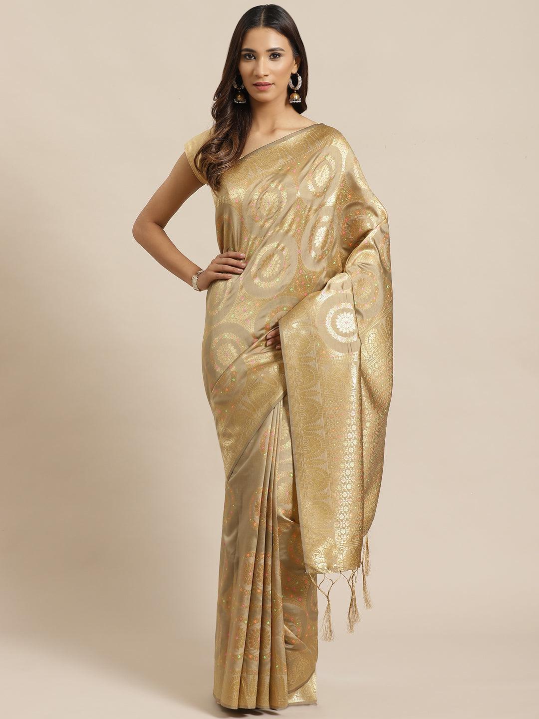 Golden Woven Design Brocade Saree - ShopLibas