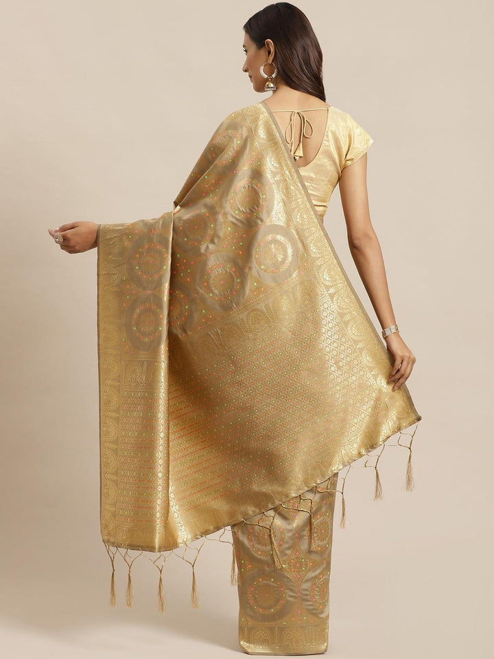 Golden Woven Design Brocade Saree - ShopLibas