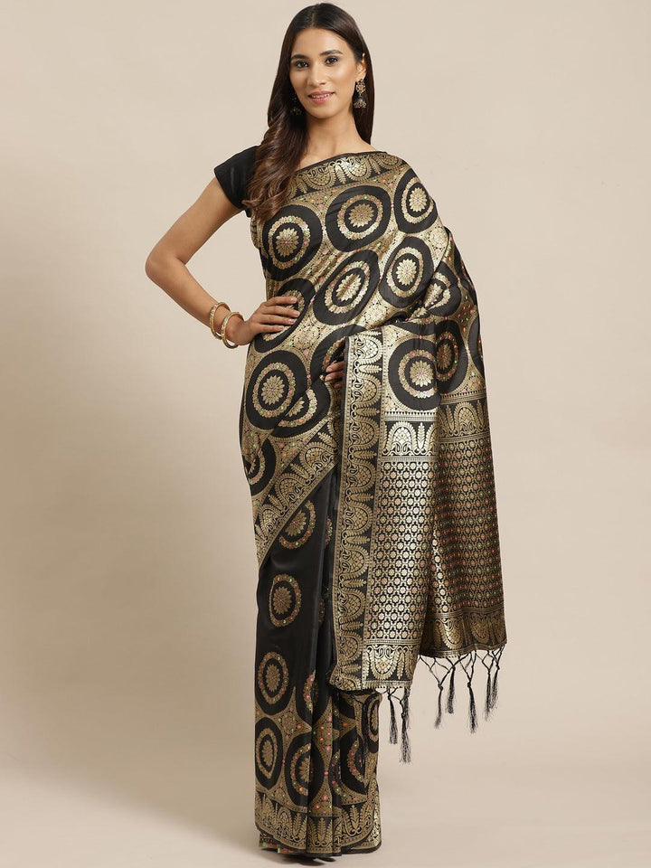 Black Woven Design Brocade Saree - ShopLibas