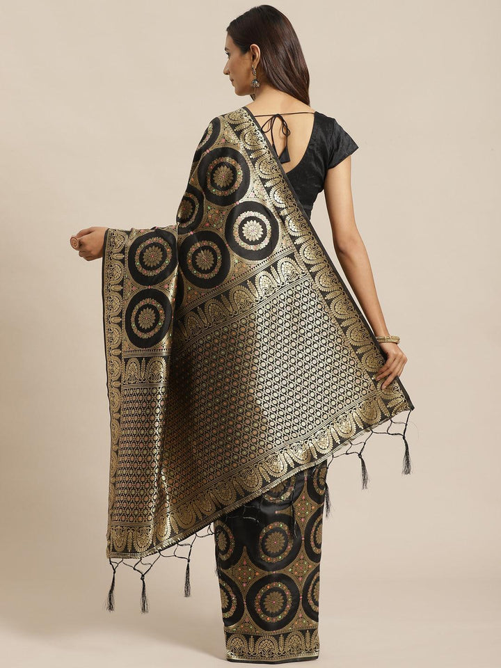 Black Woven Design Brocade Saree - ShopLibas