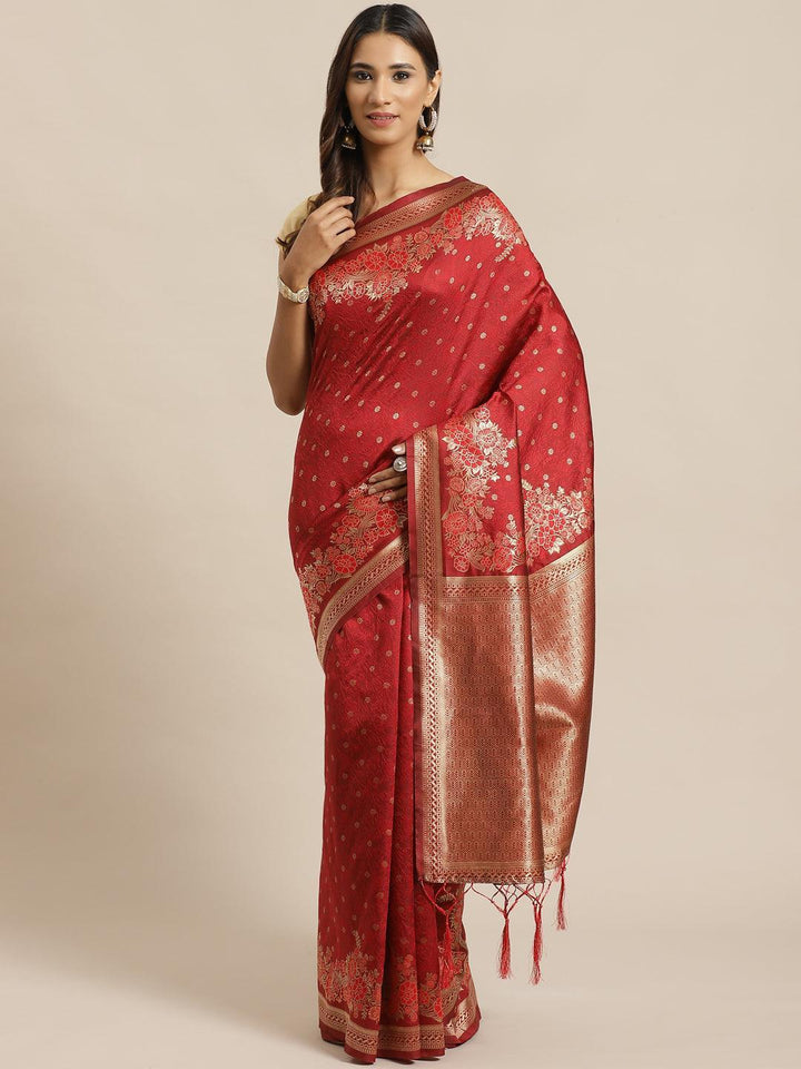 Maroon Woven Design Silk Saree - ShopLibas