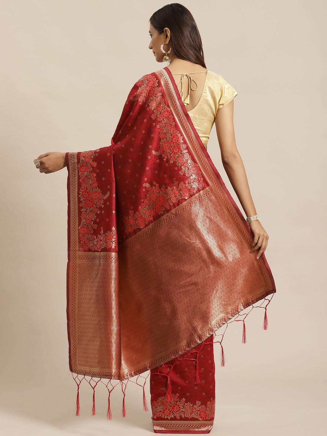 Maroon Woven Design Silk Saree - ShopLibas