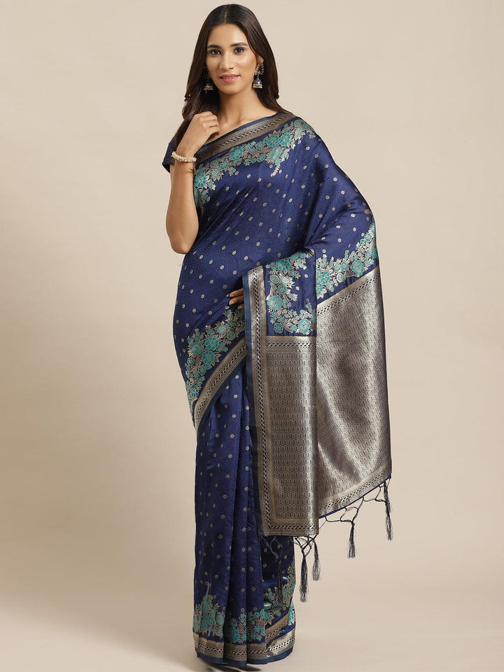 Blue Woven Design Silk Saree - ShopLibas