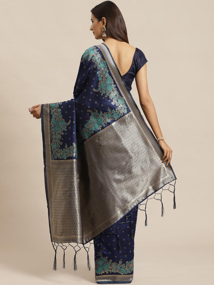 Blue Woven Design Silk Saree - ShopLibas