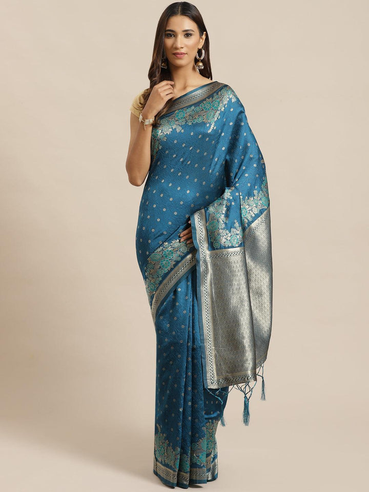 Blue Woven Design Silk Saree - ShopLibas