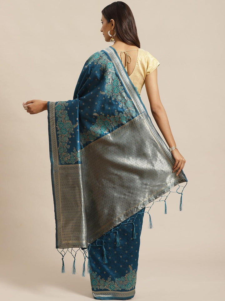 Blue Woven Design Silk Saree - ShopLibas