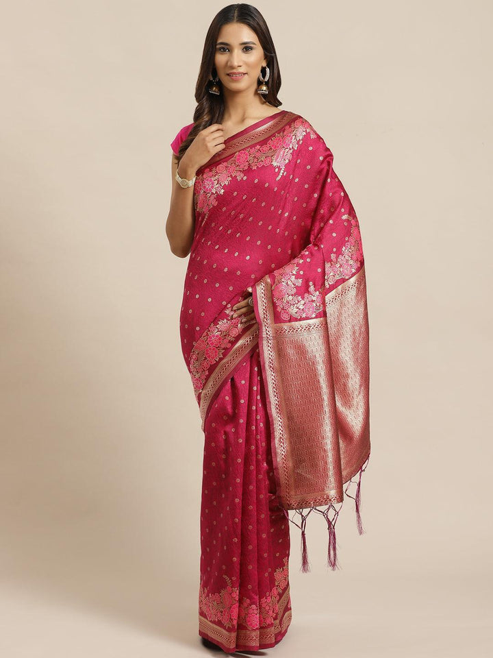 Pink Woven Design Silk Saree - ShopLibas