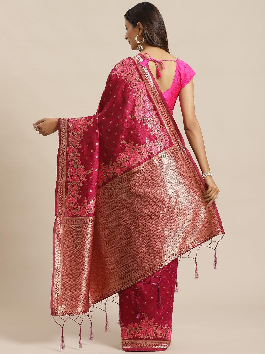 Pink Woven Design Silk Saree