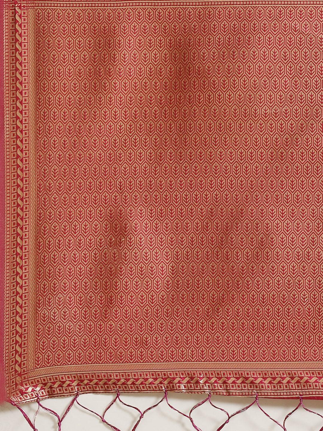 Pink Woven Design Silk Saree - ShopLibas