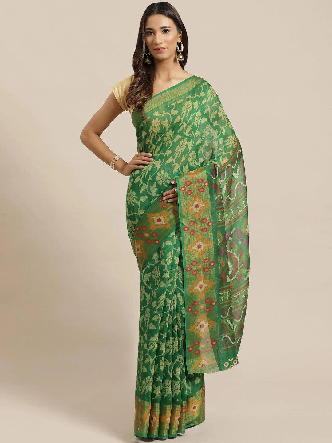 Green Woven Design Cotton Saree