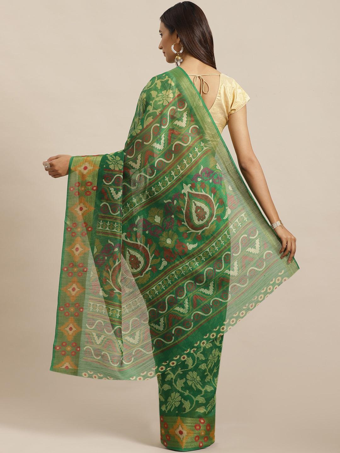 Green Woven Design Cotton Saree