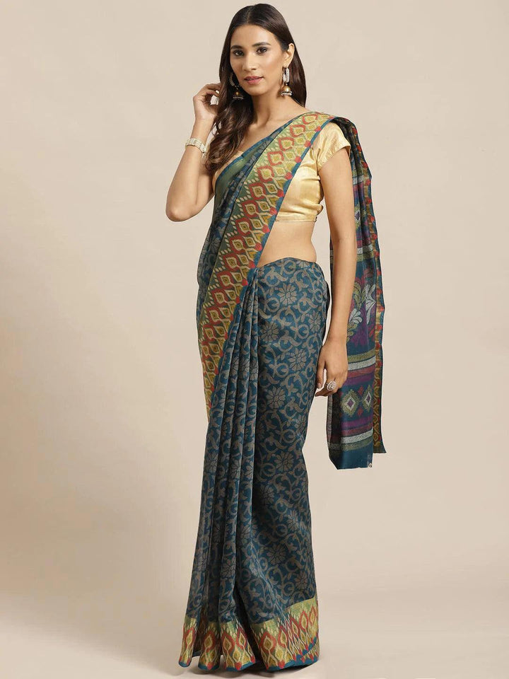 Blue Woven Design Cotton Saree - ShopLibas