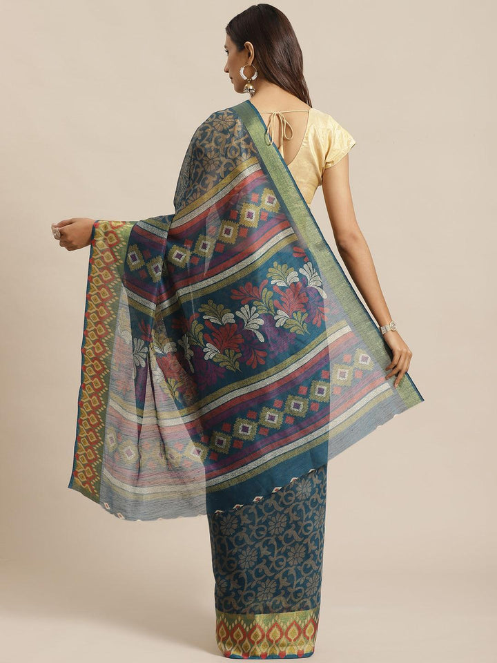 Blue Woven Design Cotton Saree - ShopLibas