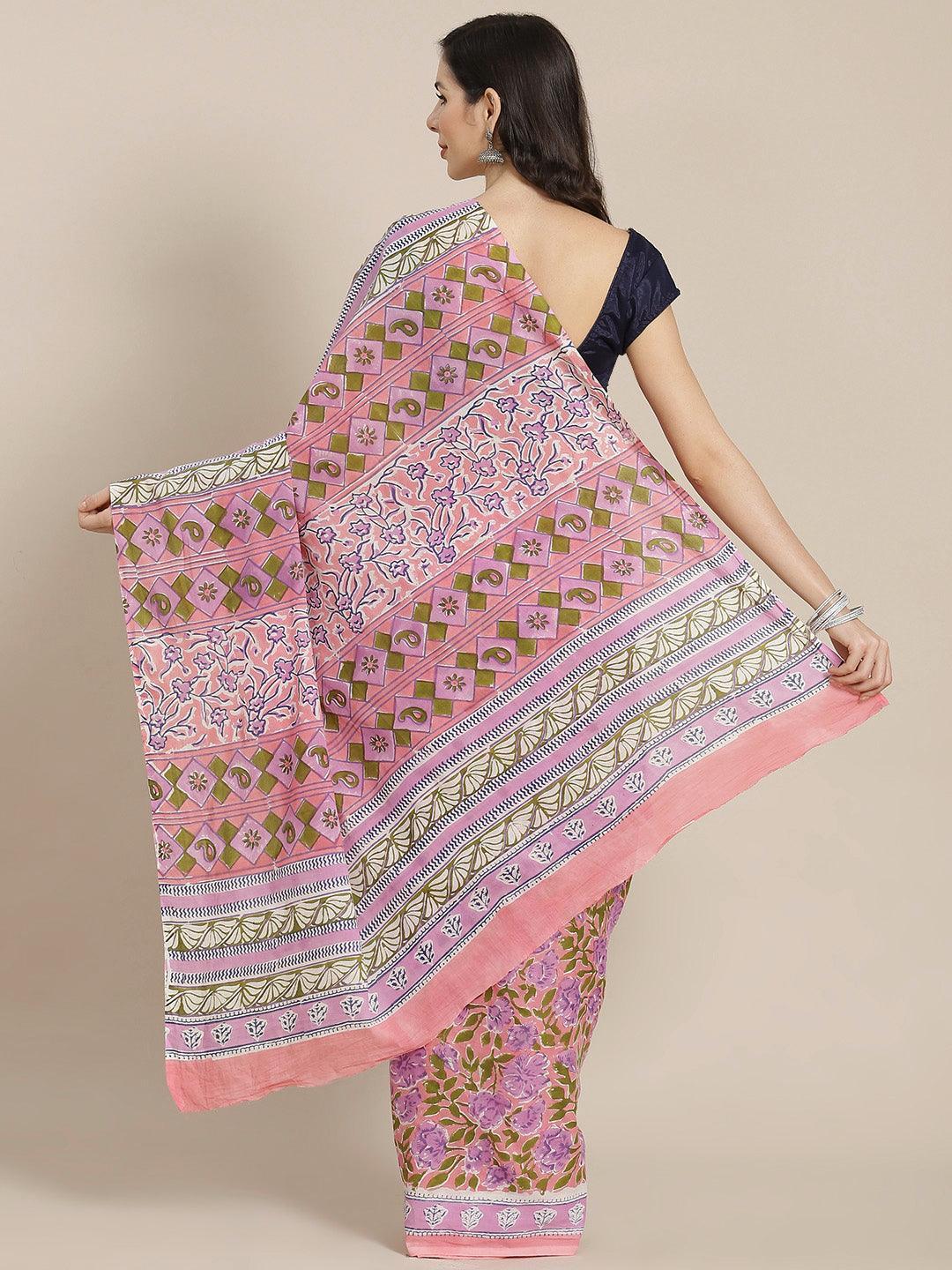 Pink Printed Cotton Saree