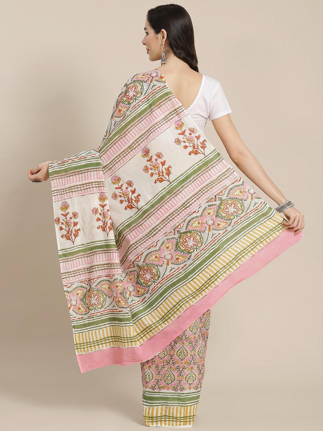 Pink Printed Cotton Saree