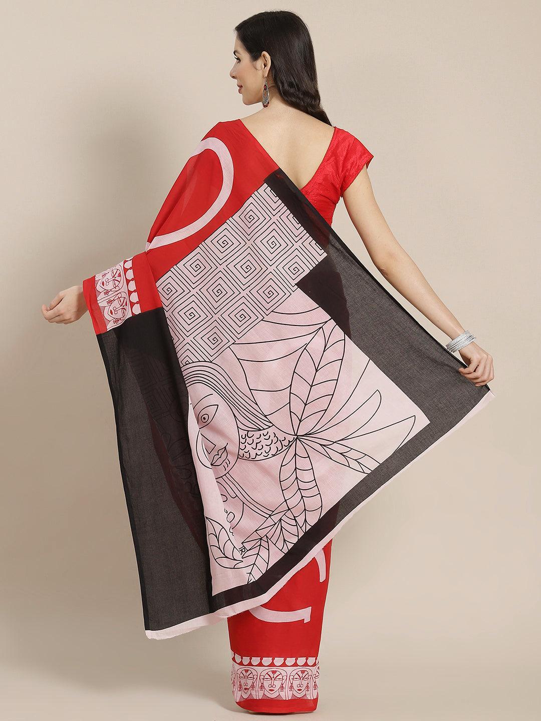 Red Printed Cotton Saree