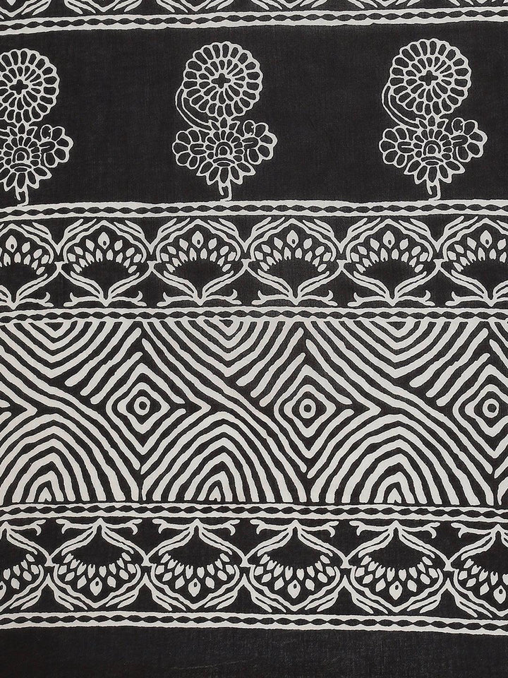 Black Printed Cotton Saree - ShopLibas