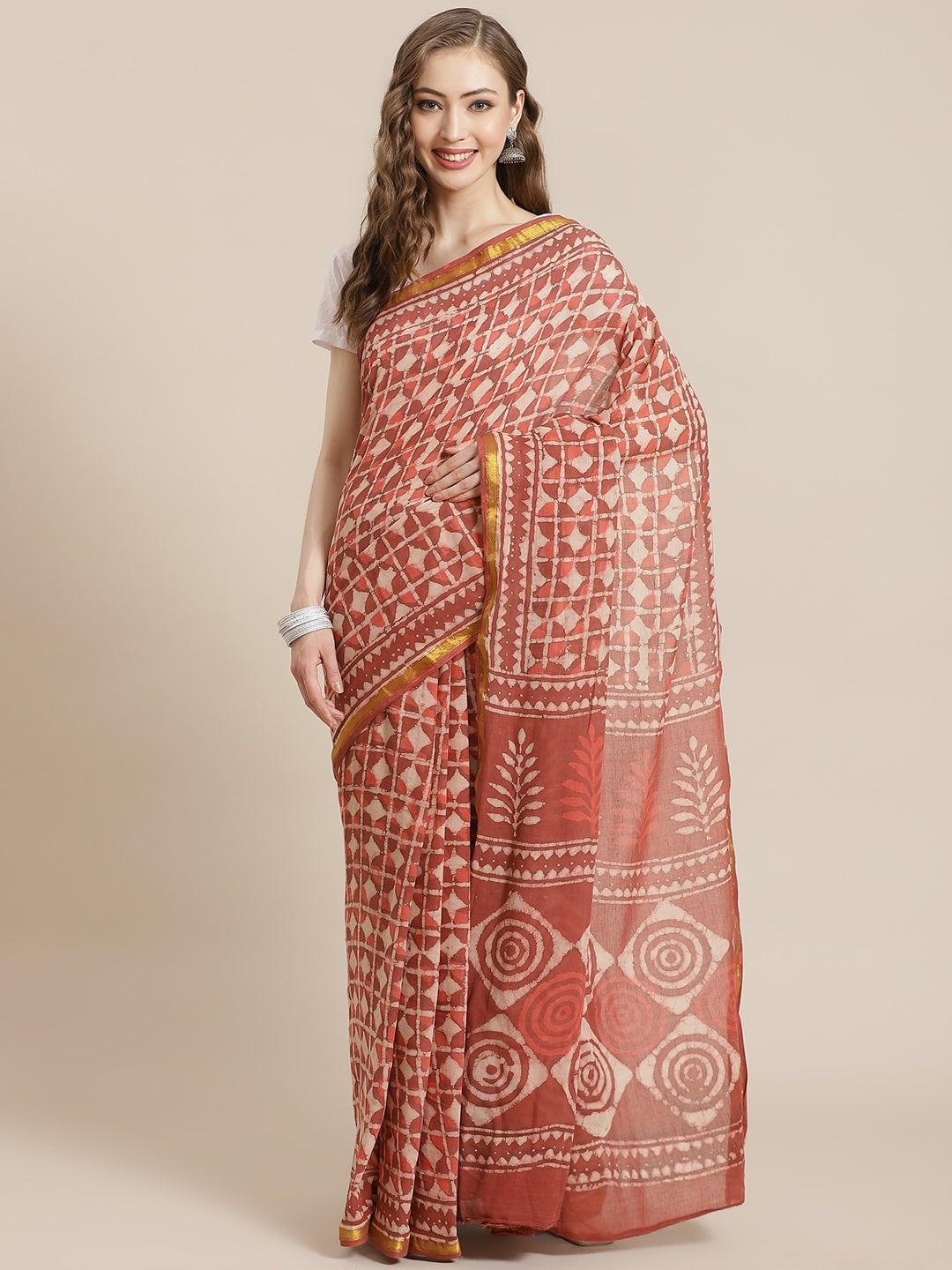 Red Printed Cotton Saree