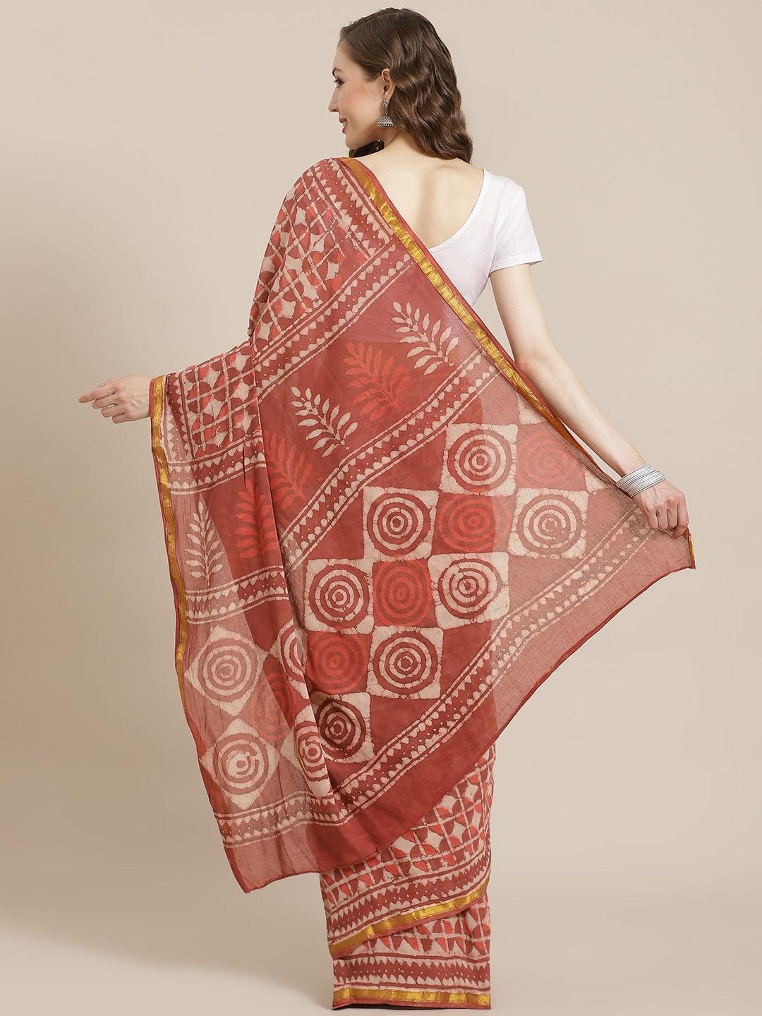 Red Printed Cotton Saree