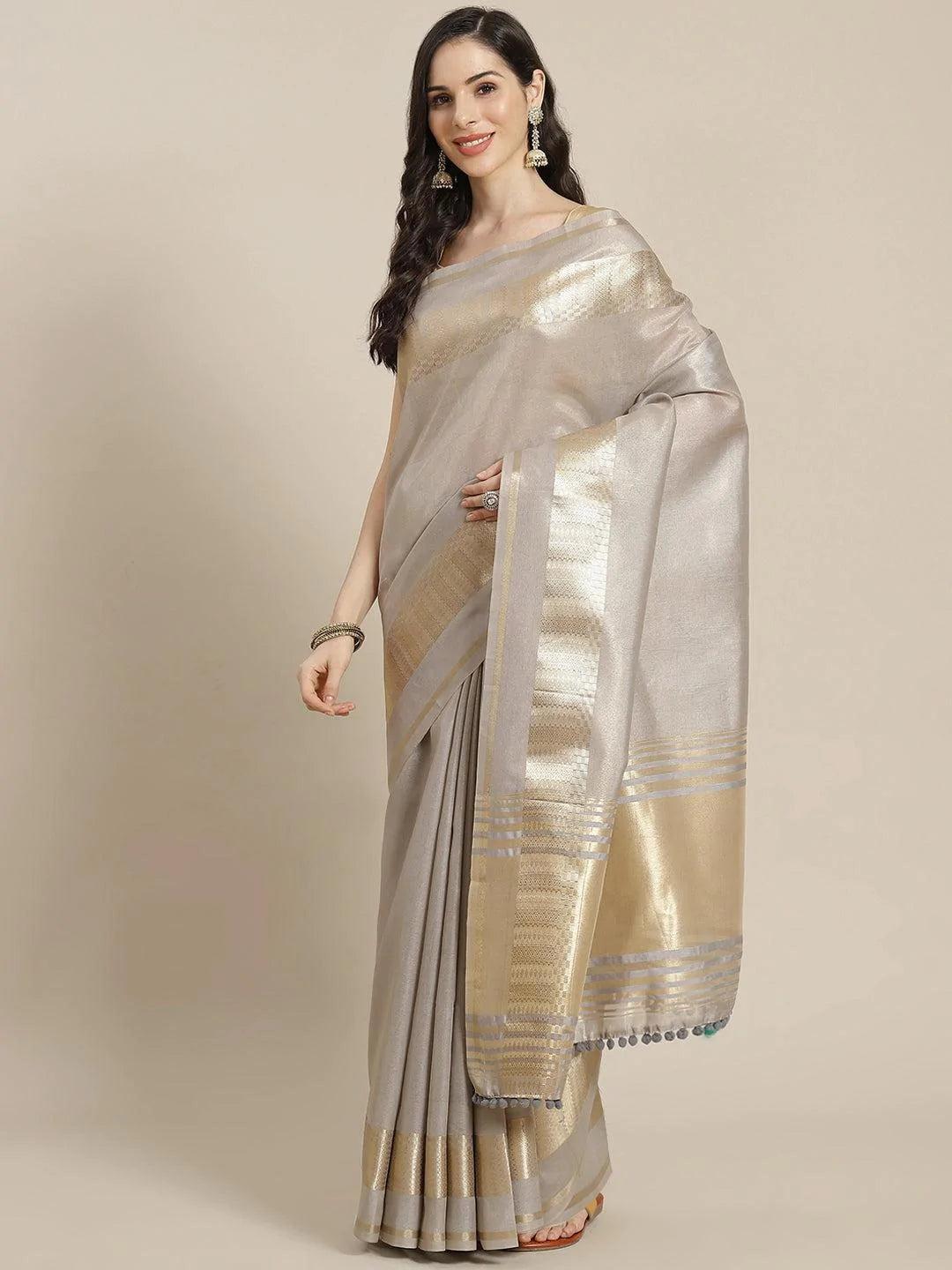 Grey Woven Design Silk Blend Saree