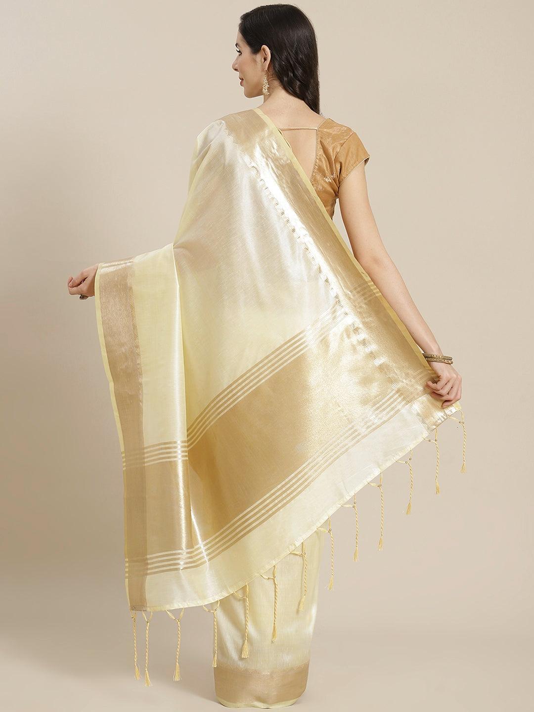 Cream Woven Design Silk Blend Saree