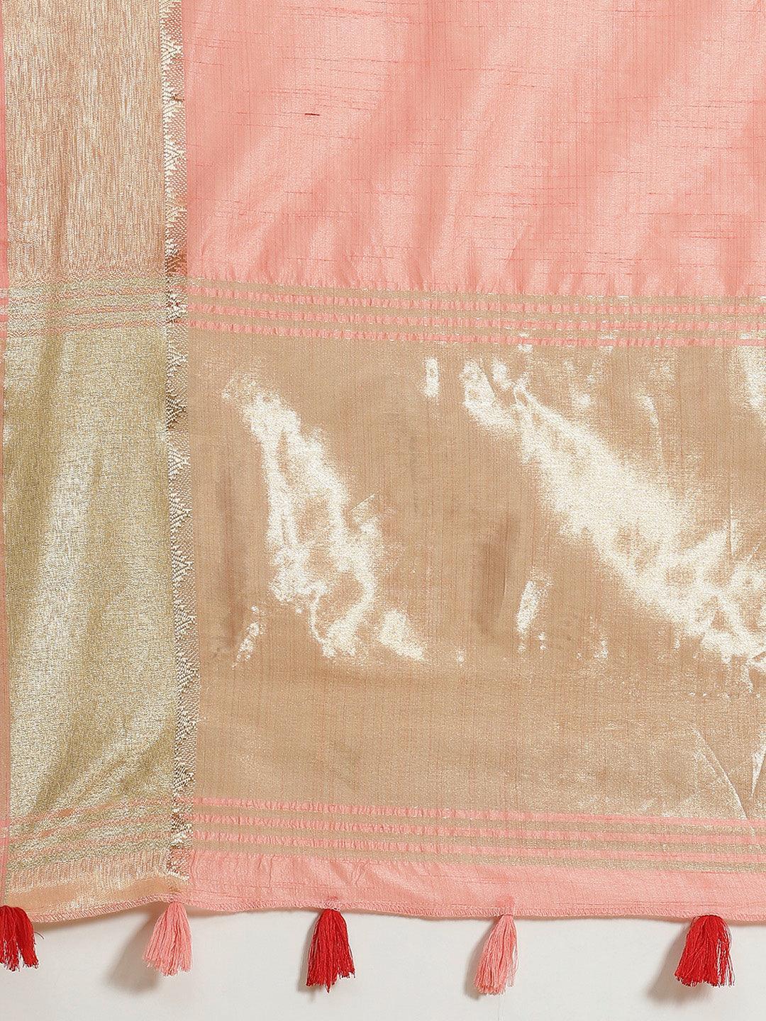 Pink Solid Silk Blend Saree - ShopLibas