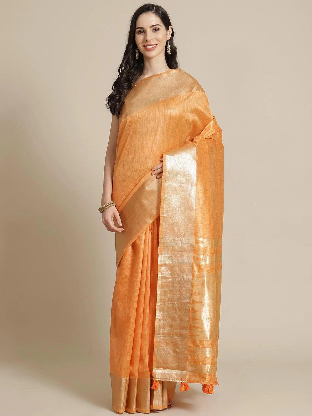 Orange Woven Design Silk Blend Saree