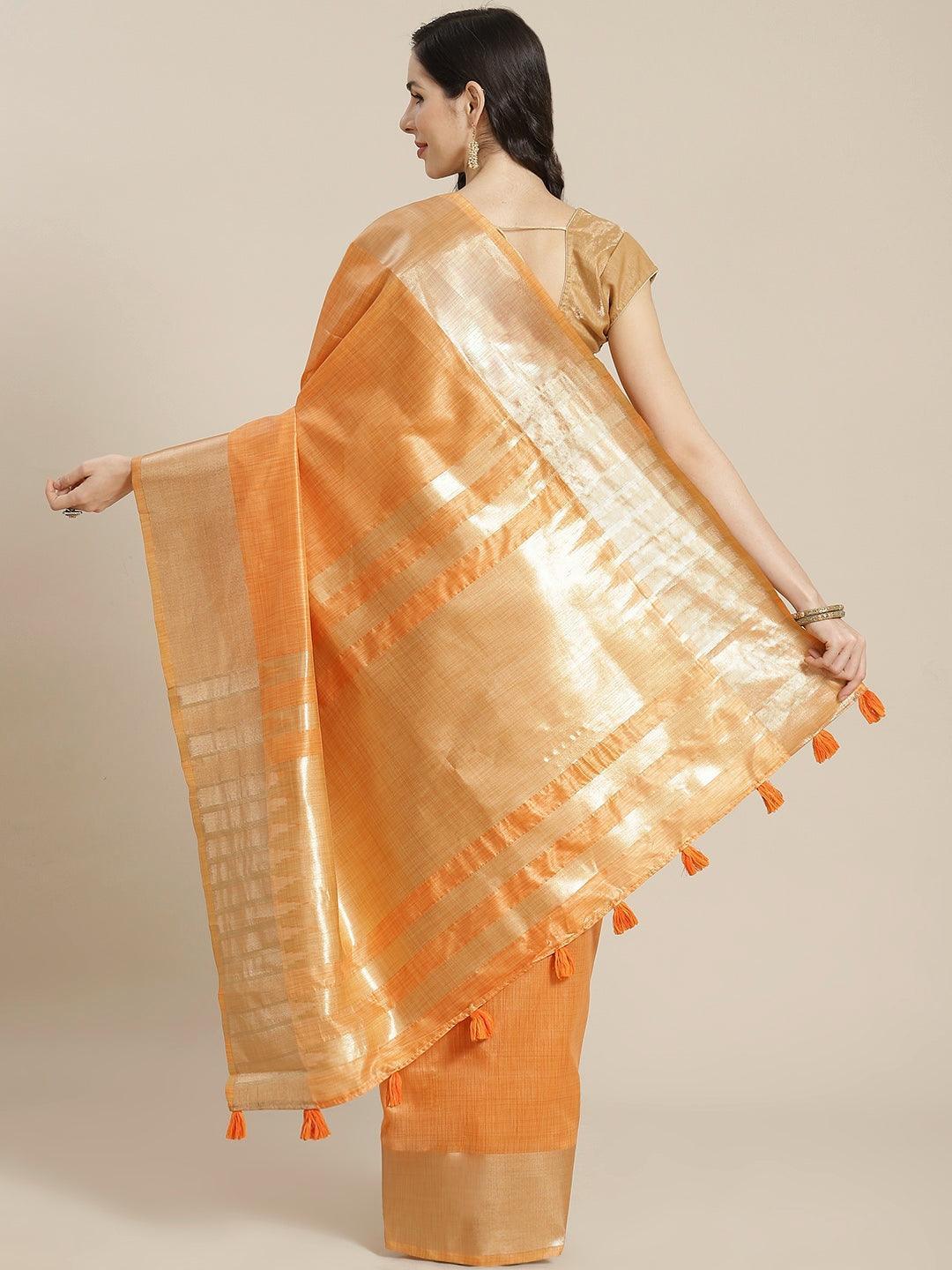 Orange Woven Design Silk Blend Saree