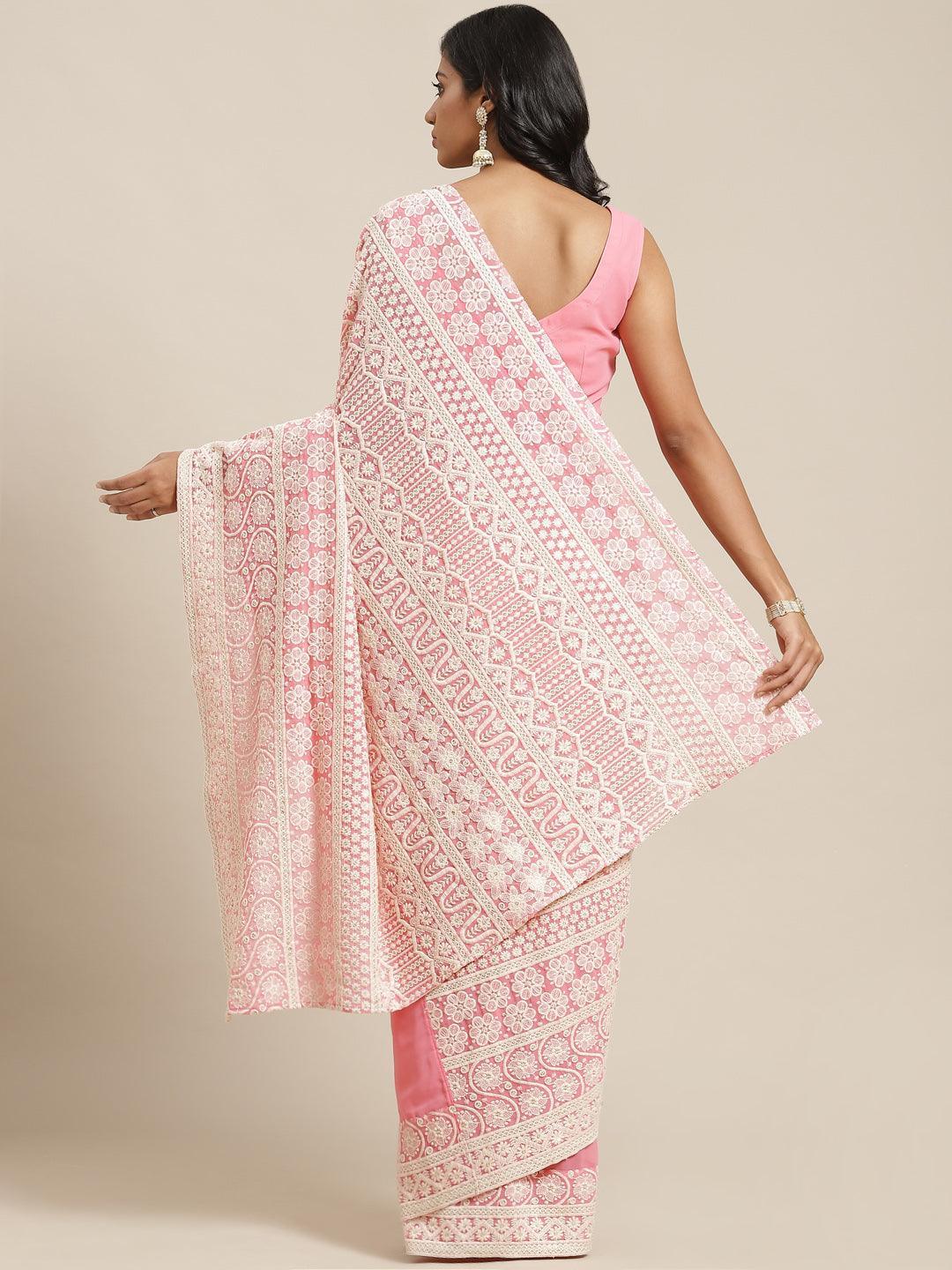 Pink Embroidered Georgette Saree