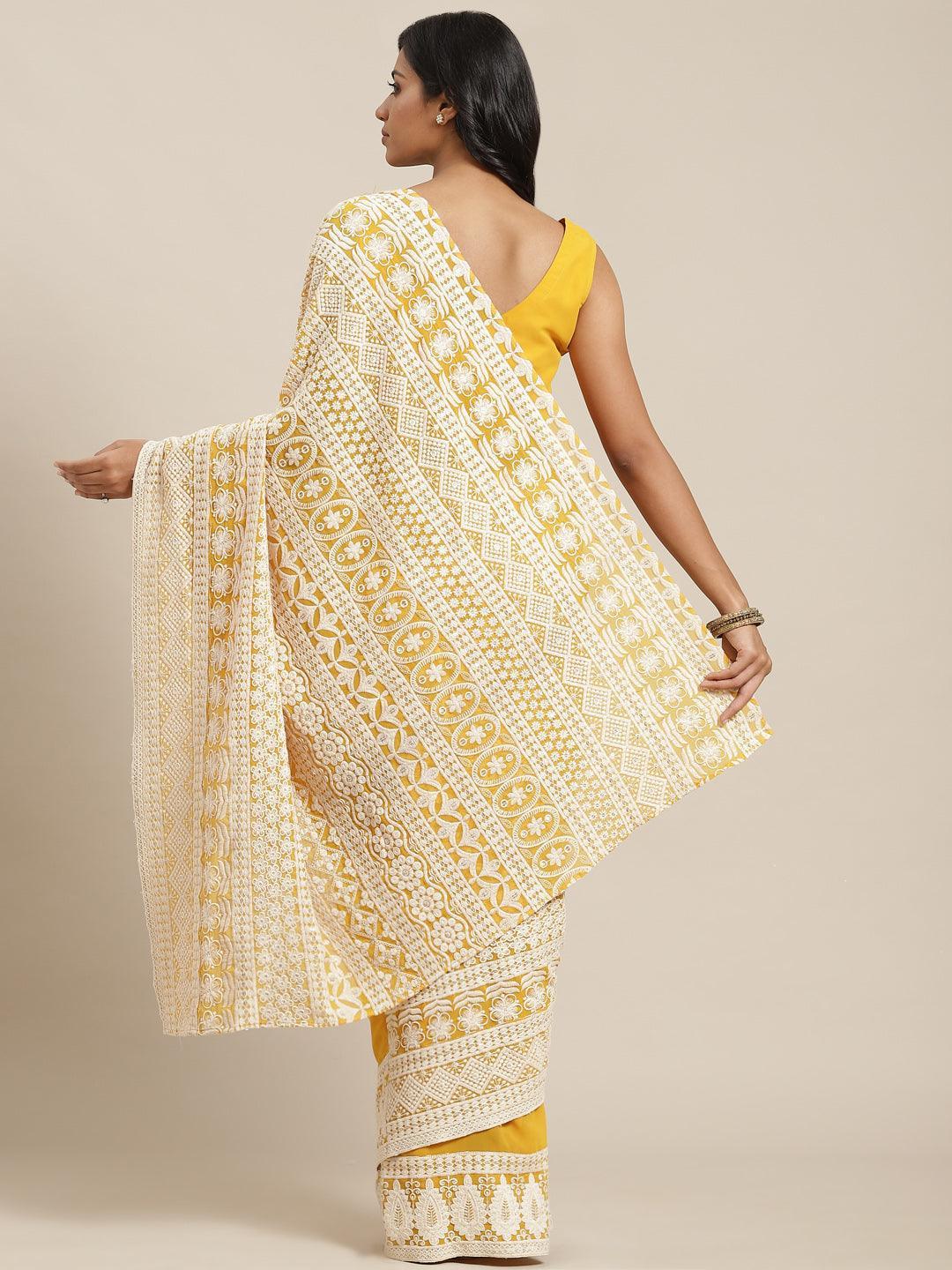 Yellow Embroidered Georgette Saree