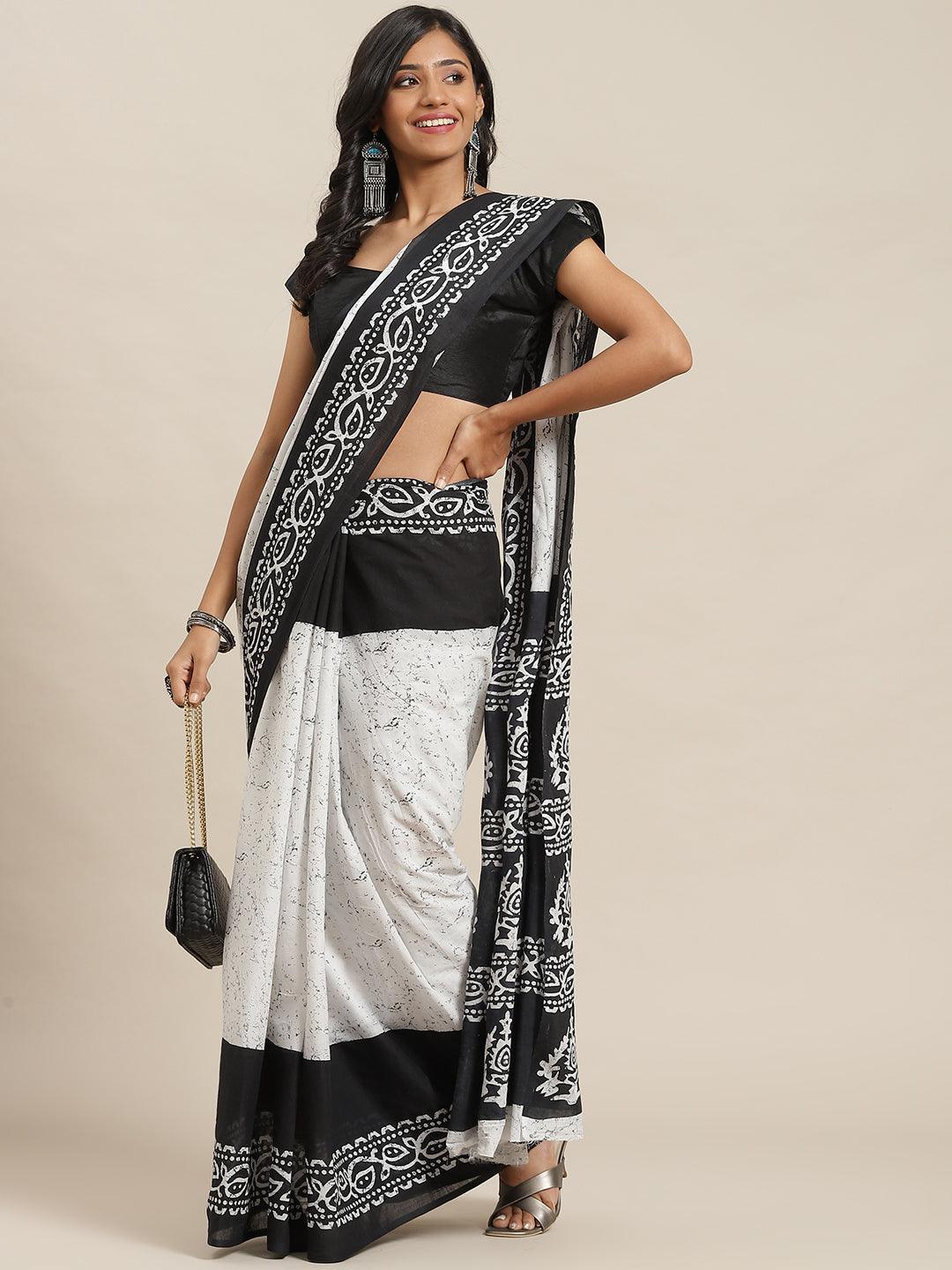 Black Printed Cotton Saree