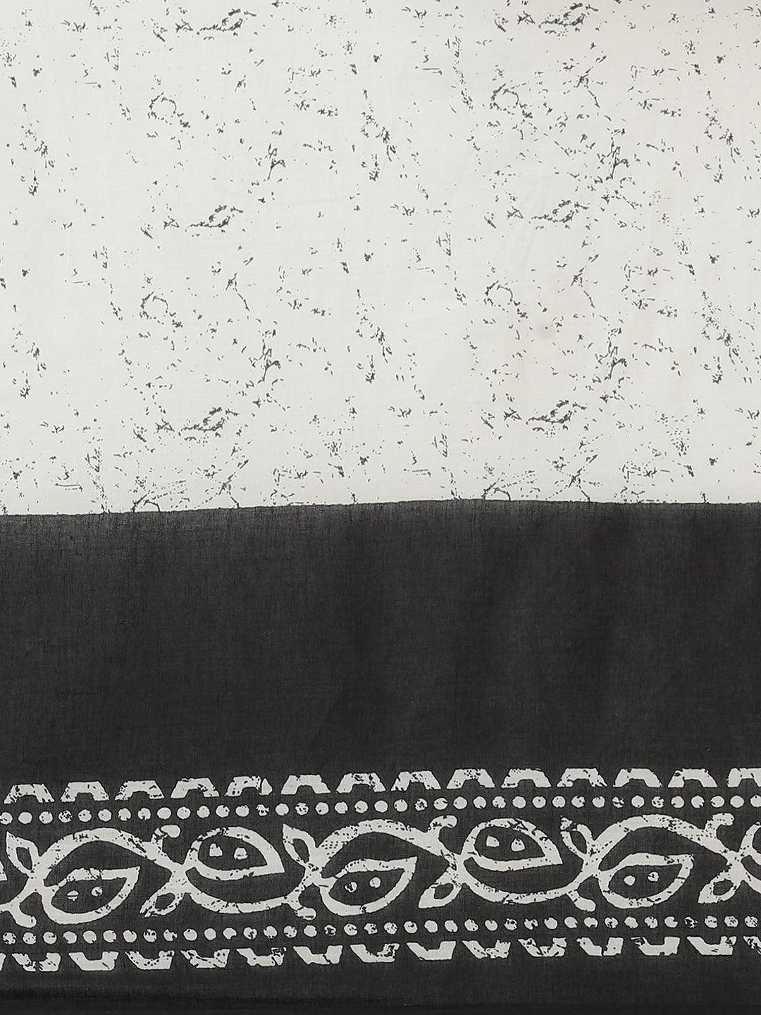 Black Printed Cotton Saree