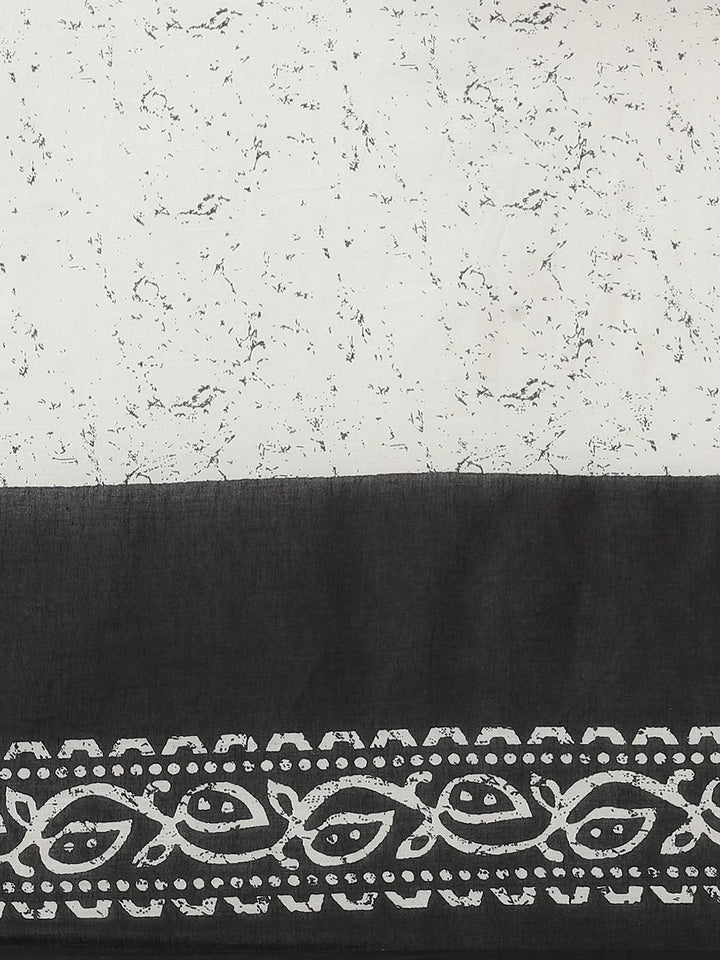 Black Printed Cotton Saree - ShopLibas