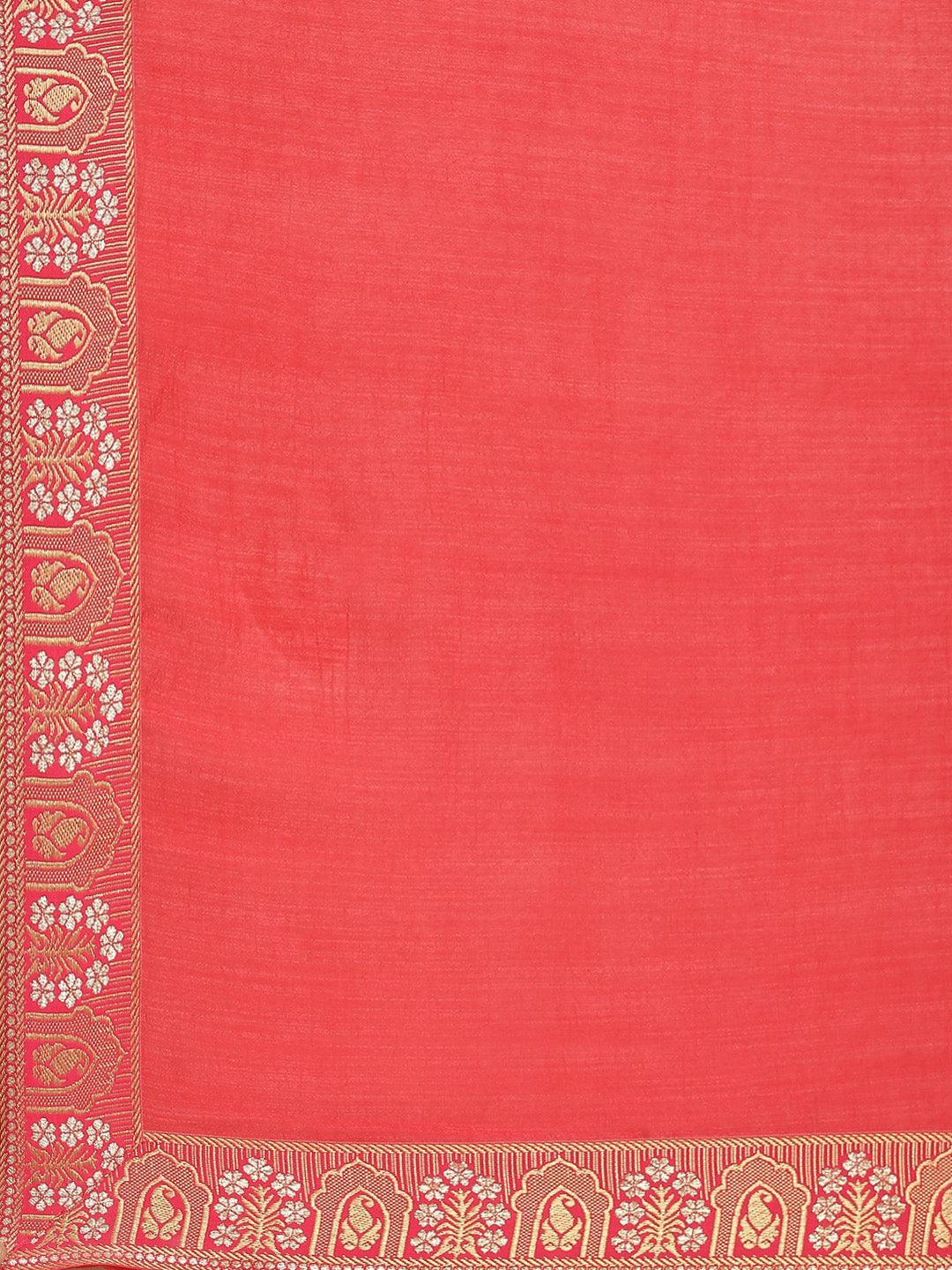 Red Solid Silk Blend Saree