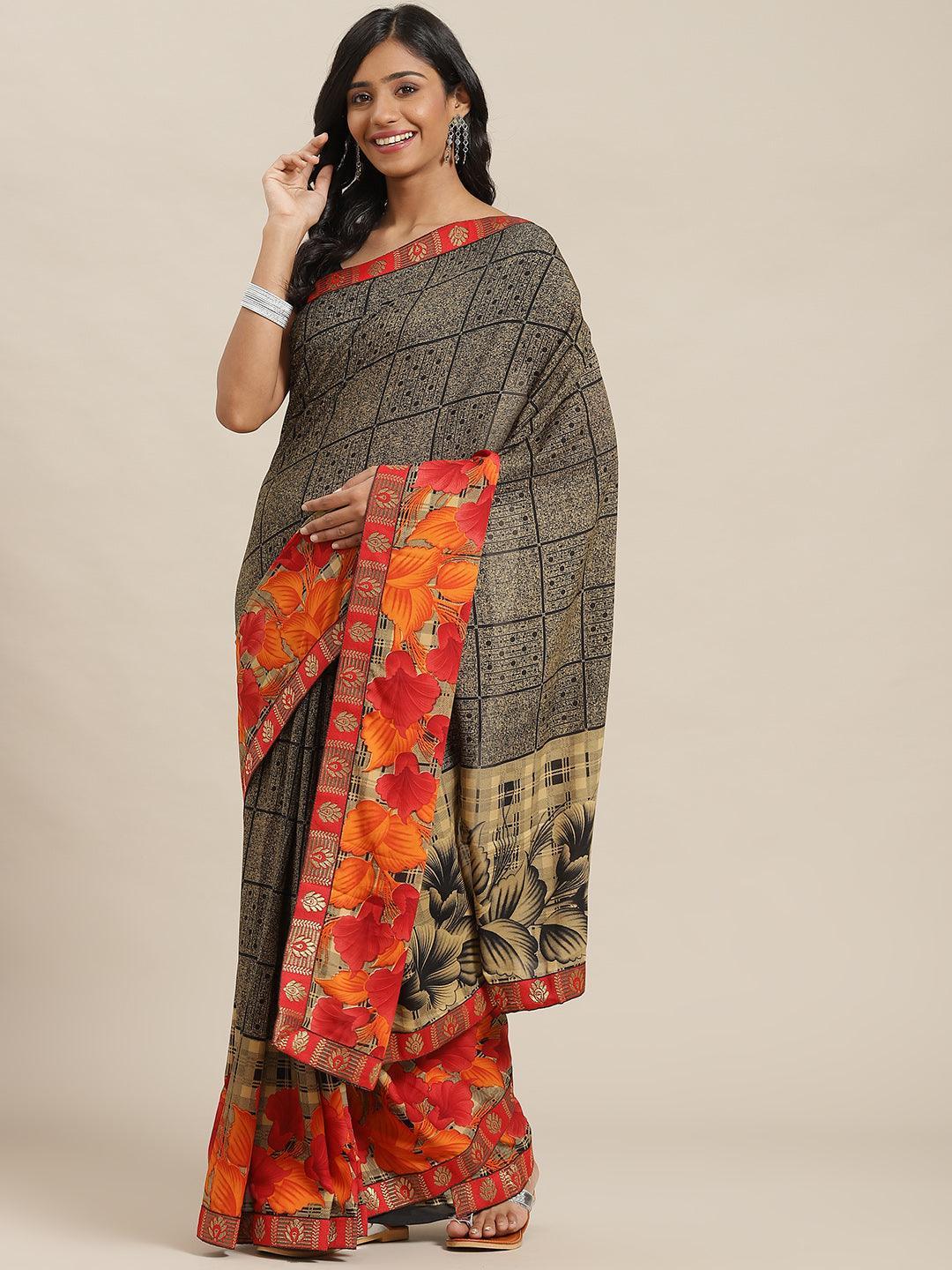 Multicoloured Printed Georgette Saree - ShopLibas