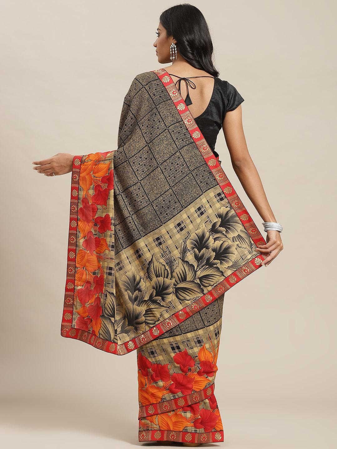 Multicoloured Printed Georgette Saree - ShopLibas