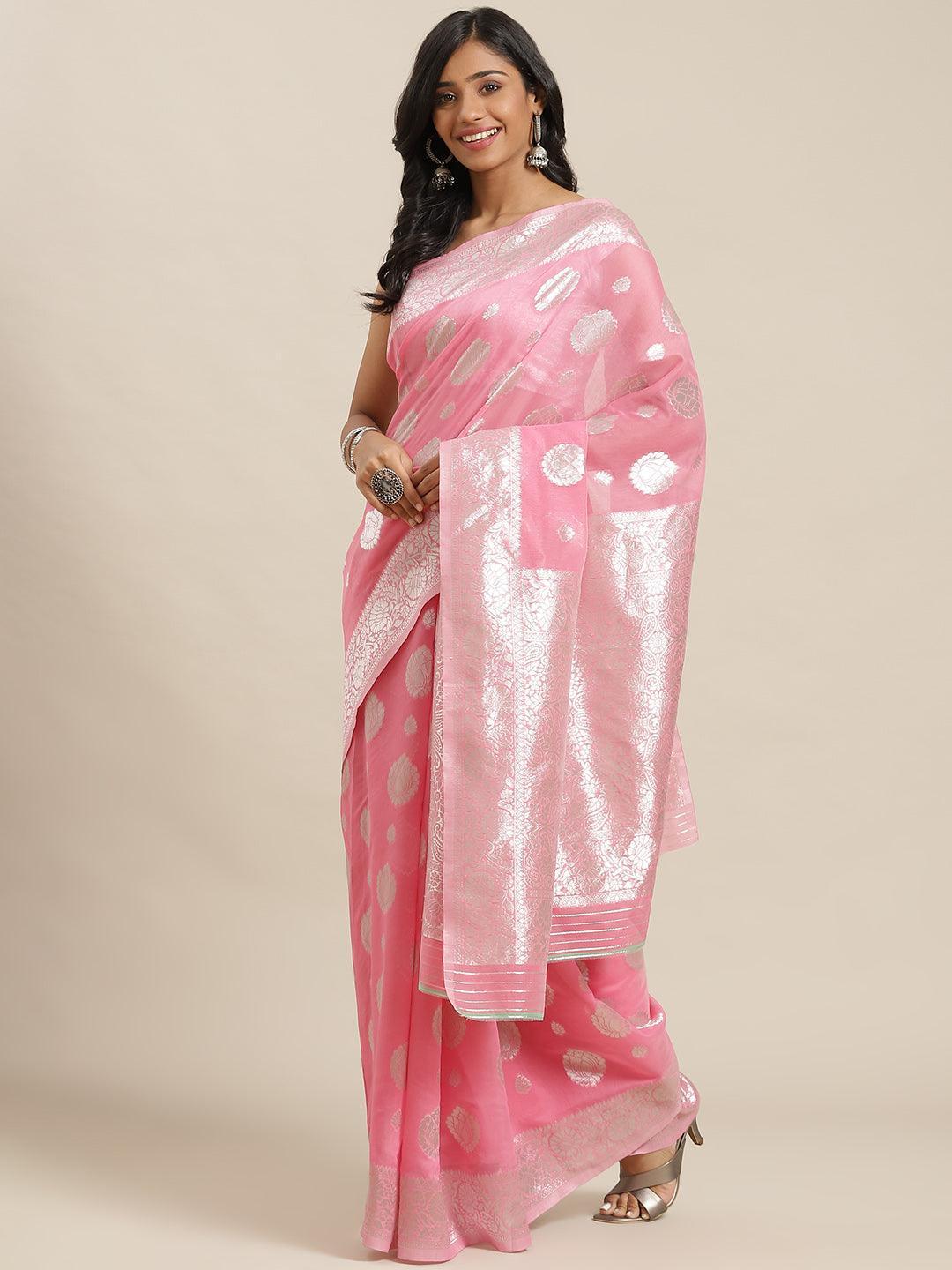 Pink Woven Design Brocade Saree