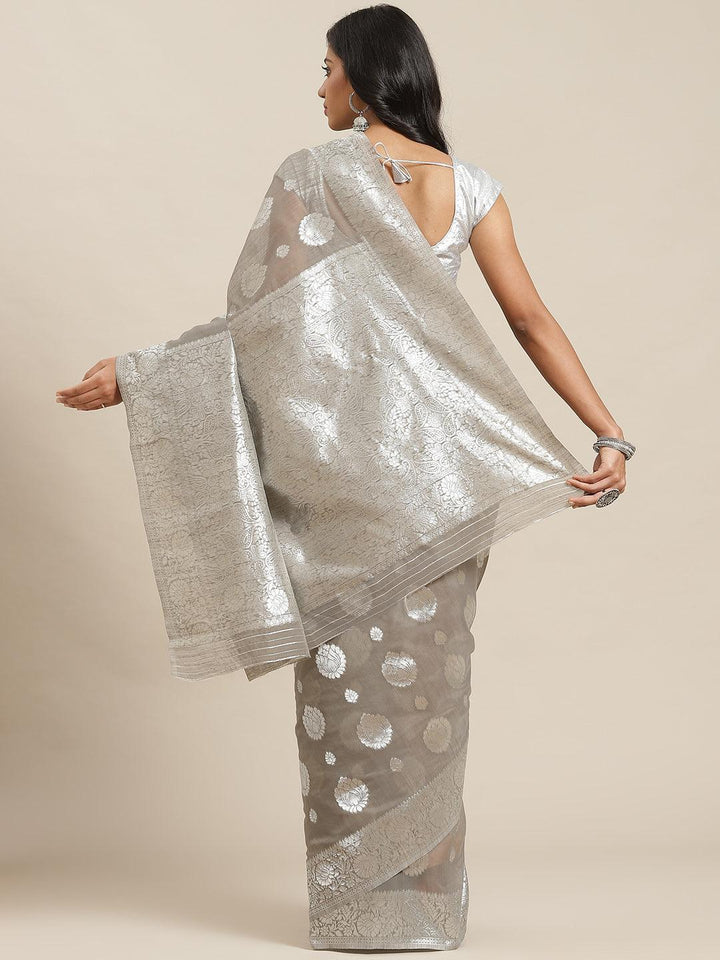 Grey Woven Design Brocade Saree - ShopLibas