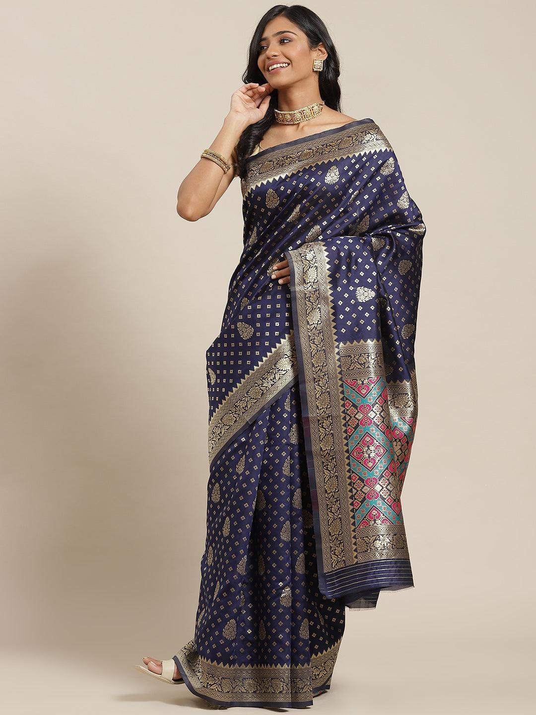 Navy Blue Woven Design Brocade Saree