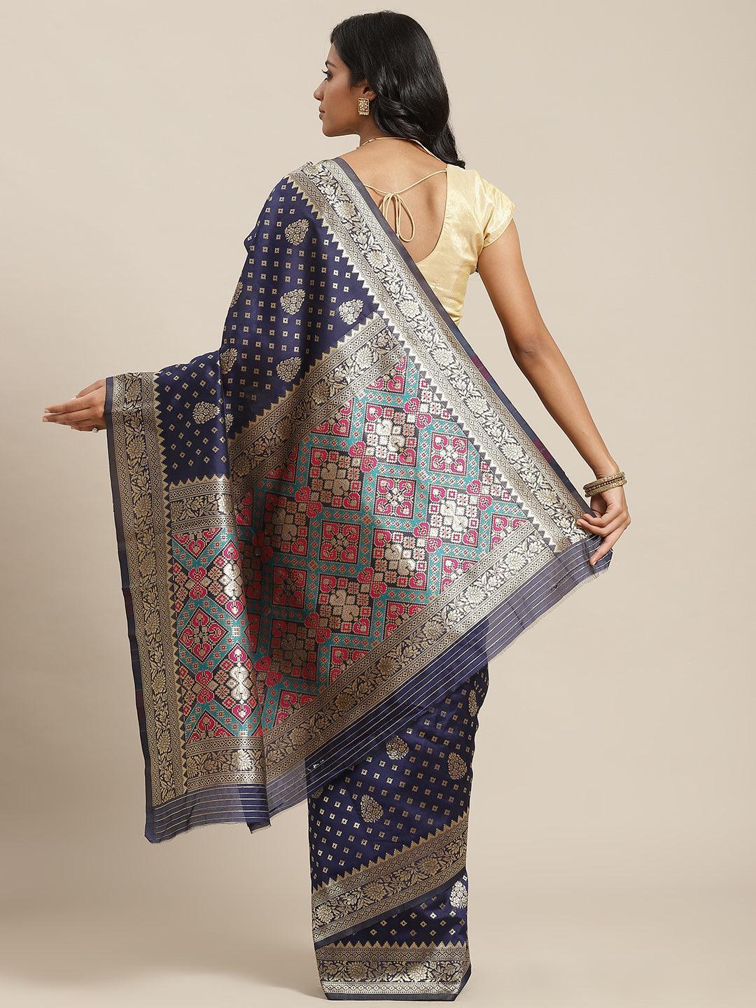 Navy Blue Woven Design Brocade Saree