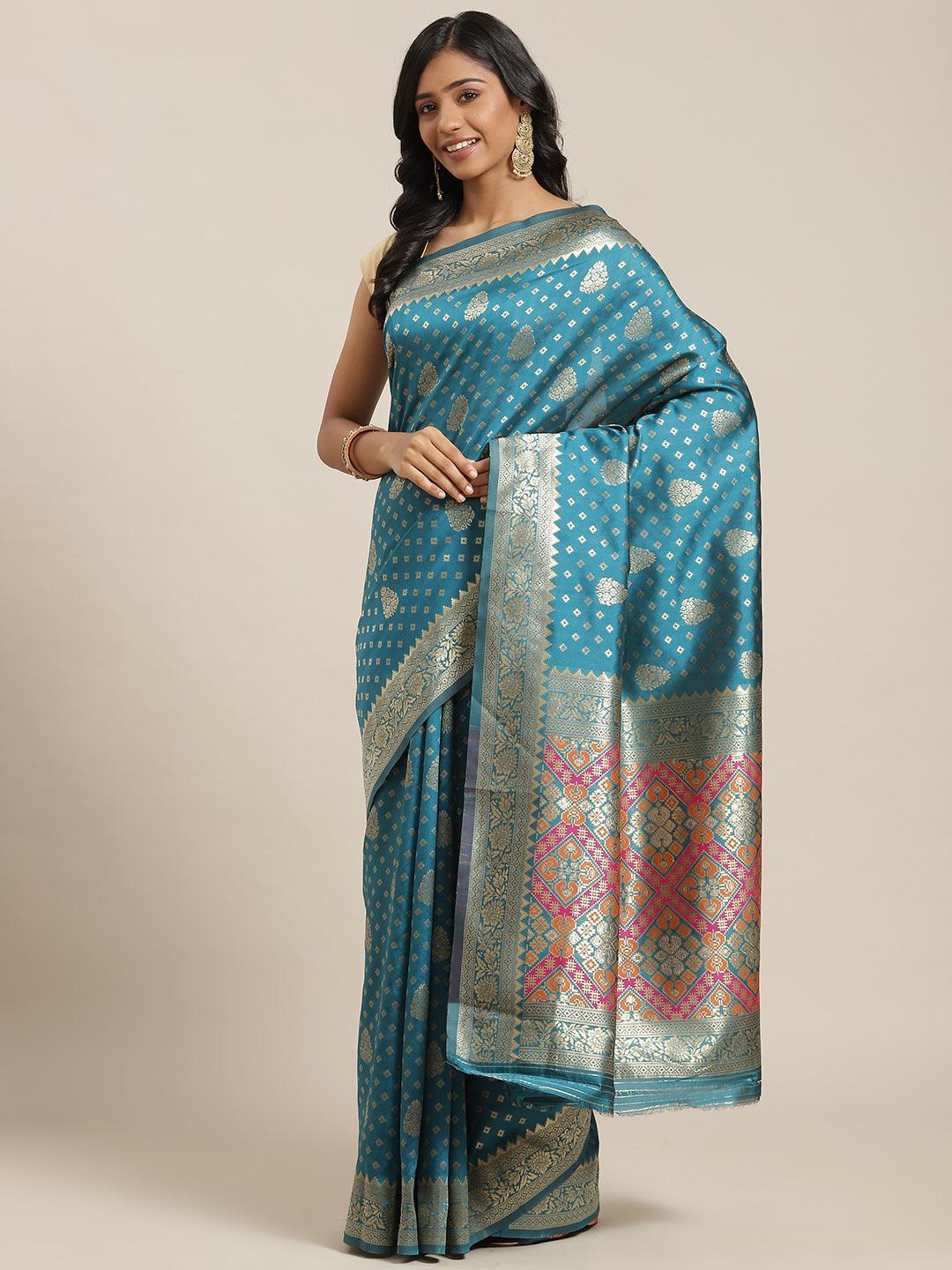 Blue Woven Design Brocade Saree - ShopLibas