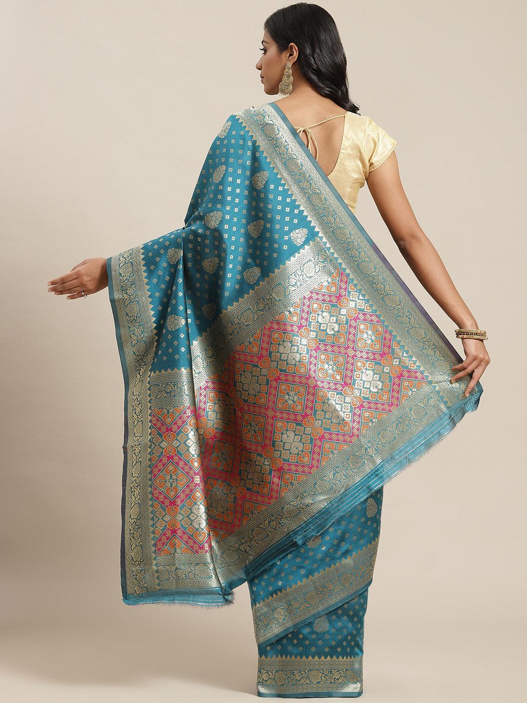 Blue Woven Design Brocade Saree - ShopLibas