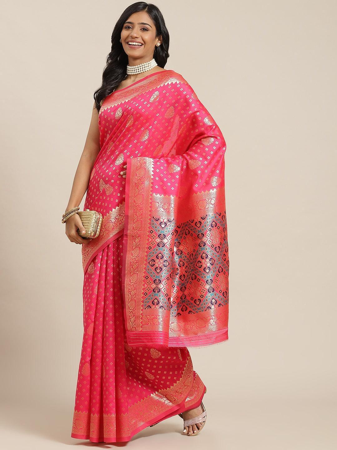 Pink Woven Design Brocade Saree